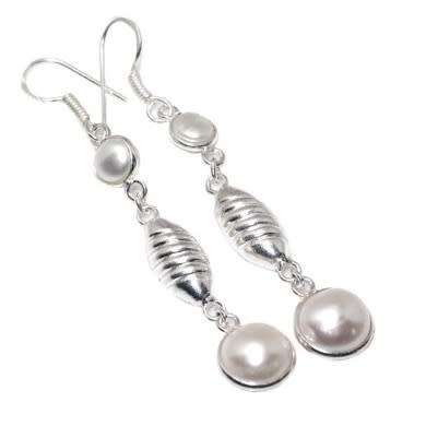 White River Pearl set in .925 Sterling Silver Handmade Long Earrings