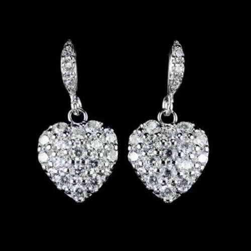 Spectacular Dainty Bridal,day Evening Wear Sparkly Top Grade Cubic Zirconia Heart Shape Earrings