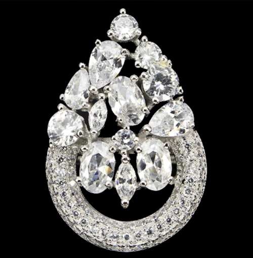 Deluxe 30.60 Ct White Cubic Zirconia set in Solid .925 Sterling Silver 14K W/Gold Ring Size 9 / R1/2
