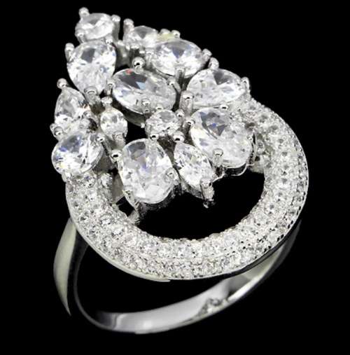 Deluxe 30.60 Ct White Cubic Zirconia set in Solid .925 Sterling Silver 14K W/Gold Ring Size 9 / R1/2
