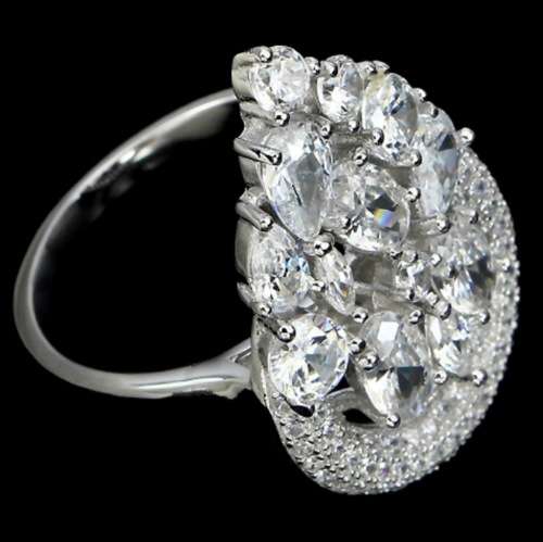 Deluxe 30.60 Ct White Cubic Zirconia set in Solid .925 Sterling Silver 14K W/Gold Ring Size 9 / R1/2