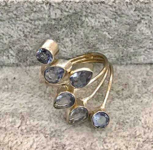 TANZANITE VIOLET BLUE QUARTZ GEMSTONE SOLID .925 SILVER RING SIZE US 8