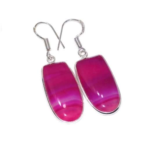 Natural Pink Botswana Agate Gemstone Silver Earrings