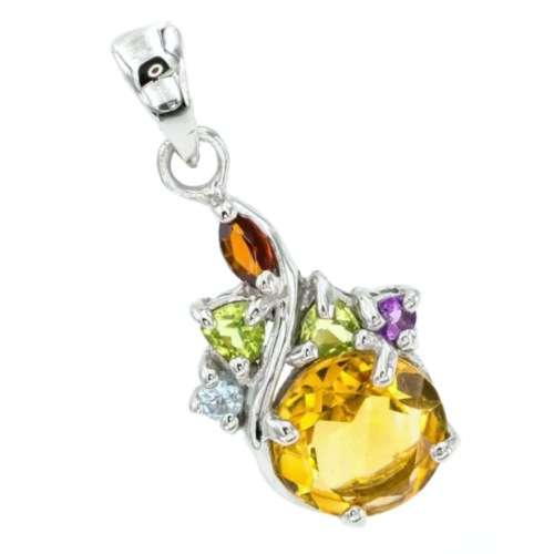 DAINTY NATURAL SUNNY CITRINE, GARNET, PERIDOT, TOPAZ, AMETHYST SOLID .925 STERLING SILVER PENDANT
