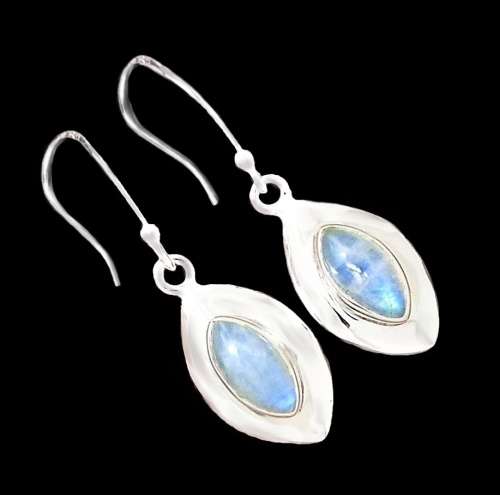 Natural Rainbow Moonstone Marquise Shape Gemstone set in Solid .925 Sterling Silver Dainty Earrings