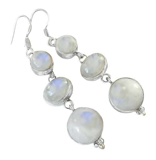 NATURAL RAINBOW MOONSTONE DANGLE SILVER EARRINGS