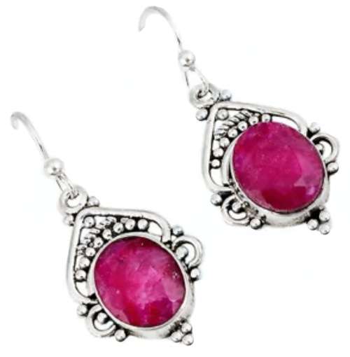 7.39 Cts ANTIQUE RUBY OVAL GEMSTONE SOLID .925 STERLING SILVER EARRINGS