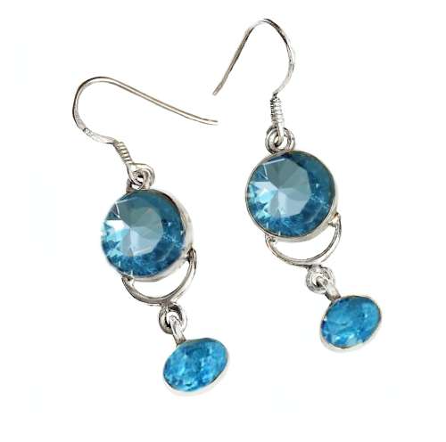 NATURAL SKY BLUE TOPAZ GEMSTONE SOLID .925 STERLING SILVER EARRINGS