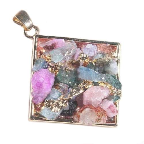 Mixed Colours Natural Druzy Agate Gemstone Gold Plated Fashion Pendant