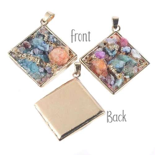 Mixed Colours Natural Druzy Agate Gemstone Gold Plated Fashion Pendant