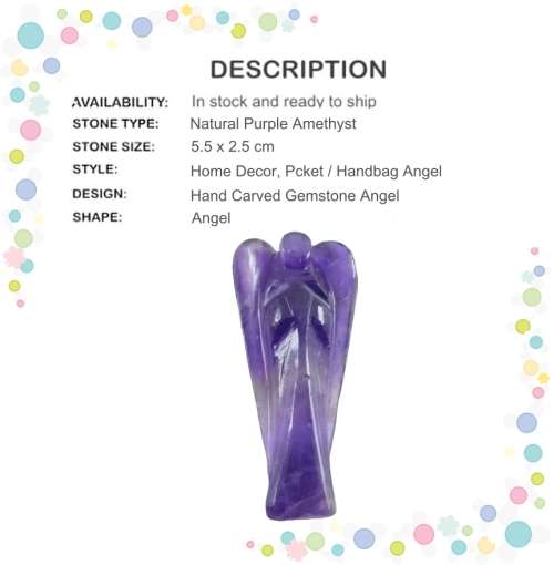 Hand Carved Natural Purple Amethyst Angel Pocket / Home Decor/ Reiki