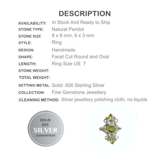 INDONESIAN BALI JAVA NATURAL PERIDOT ROUNDS & OVALS GEMSTONE .925 SILVER RING SZ 7