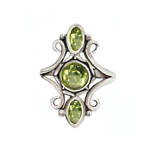 INDONESIAN BALI JAVA NATURAL PERIDOT ROUNDS & OVALS GEMSTONE .925 SILVER RING SZ 7