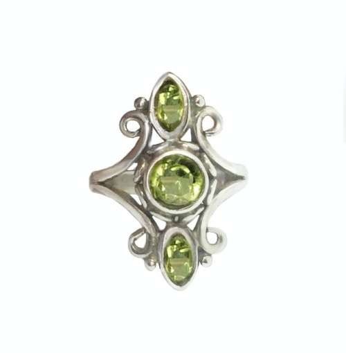 INDONESIAN BALI JAVA NATURAL PERIDOT ROUNDS & OVALS GEMSTONE .925 SILVER RING SZ 7