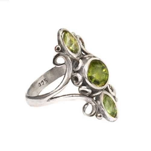 INDONESIAN BALI JAVA NATURAL PERIDOT ROUNDS & OVALS GEMSTONE .925 SILVER RING SZ 7