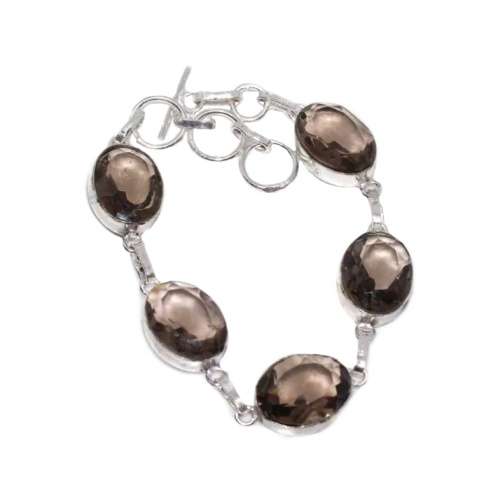 Handmade Smoky Quartz Gemstone set in .925 Sterling Silver Plated Bracelet