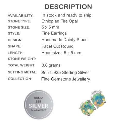 ETHIOPIAN FIRE OPAL SOLID.925 STERLING SILVER STUD EARRINGS