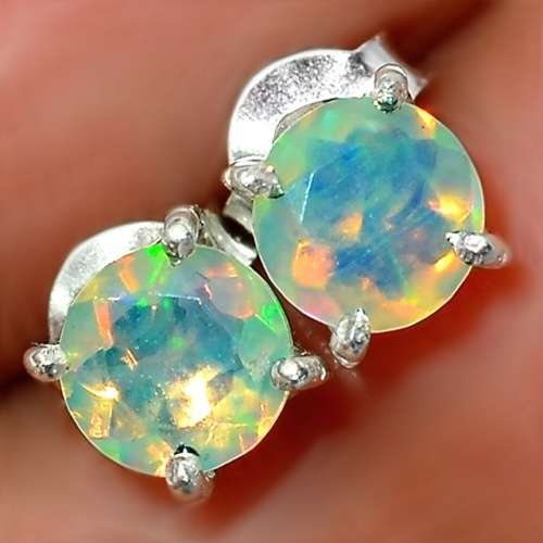 ETHIOPIAN FIRE OPAL SOLID.925 STERLING SILVER STUD EARRINGS