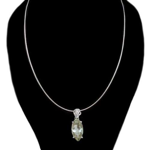 Natural Green Amethyst (Prasiolite) Gemstone set in .925 Sterling Silver Pendant Necklace