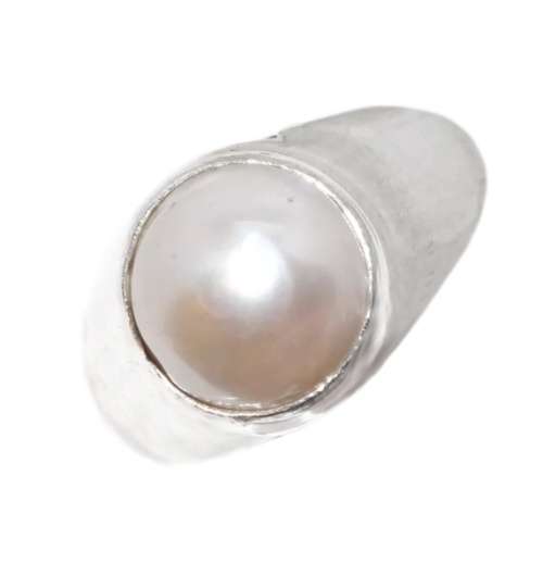 Handmade Classic White Pearl .925 Sterling Silver Plated Elegant Ring Size US 8.5 OR Q1/2