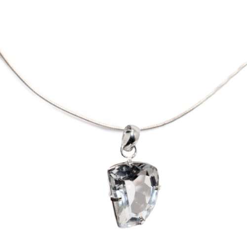 White Topaz Geometric Shape Gemstone set in .925 Sterling Silver Plated Handmade Pendant