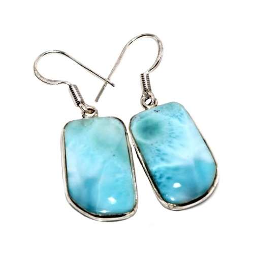 Natural Caribbean Larimar .925 Silver Earrings