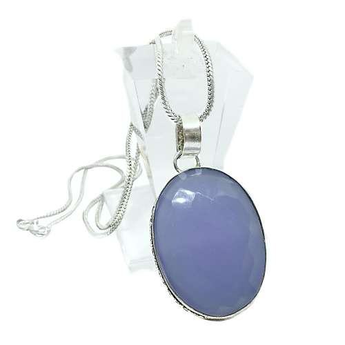 Lavender Chalcedony Faceted Oval set in 925 Sterling Silver Plated Handmade Pendant