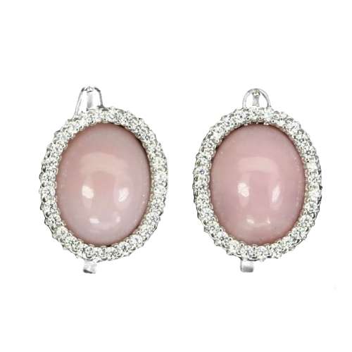 Natural Peruvian Pink Opal Solid .925 Sterling Silver, 14k White Gold Stud Earrings