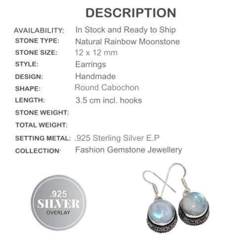 Natural Rainbow Moonstone Gemstone Earrings
