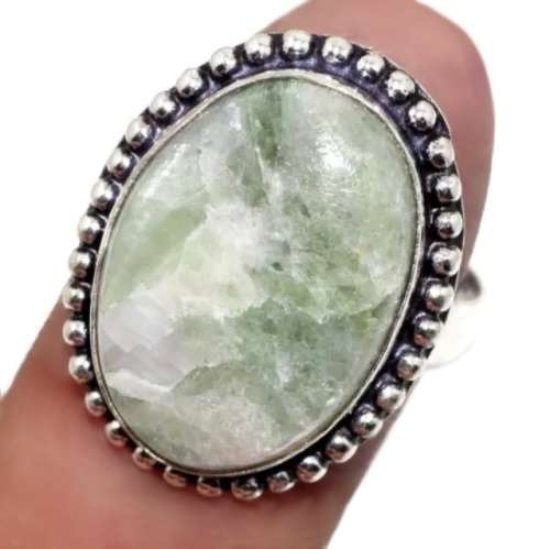 Captivating Natural Aqua Seraphinite Oval Gemstone in .925 Sterling Silver Plated Ring Size US 10