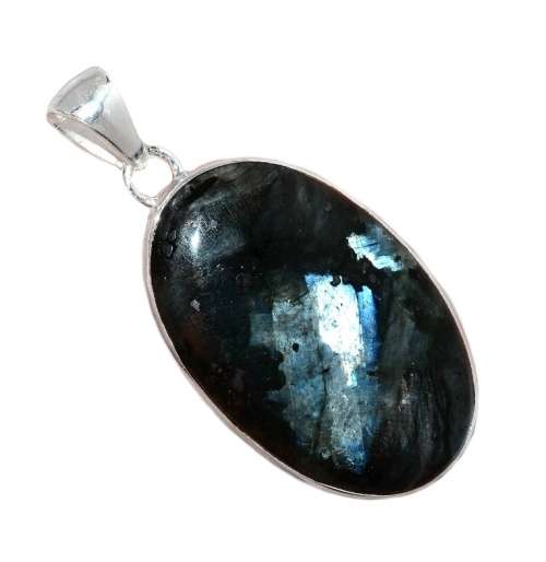 Natural Norwegian Larvikite Oval Gemstone set in Solid .925 Sterling Silver Pendant