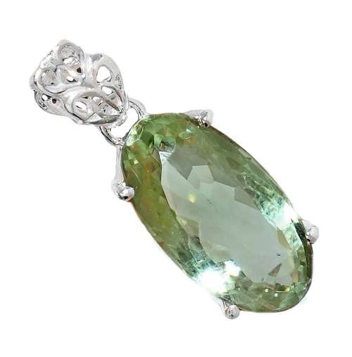Natural Green Amethyst (Prasiolite) Gemstone .925 Silver Pendant Necklace