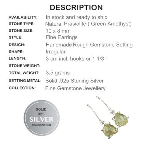 Natural Green Amethyst Rough Gemstone set in Solid .925 Sterling Silver Earrings