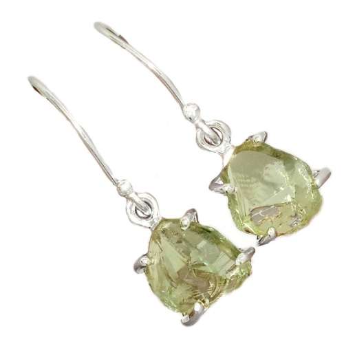 Natural Green Amethyst Rough Gemstone set in Solid .925 Sterling Silver Earrings