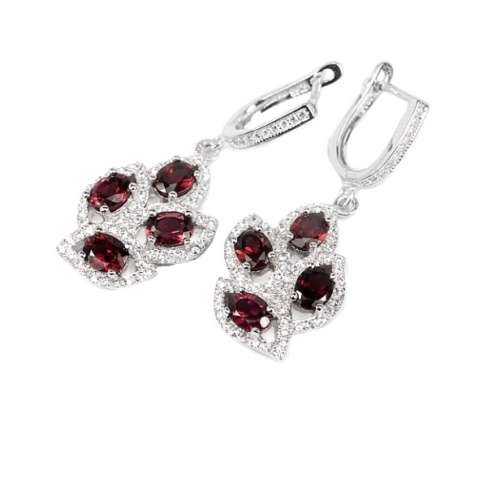8mm Top Natural  Unheated Rhodolite Garnet, Cubic Zirconia Solid .925 Sterling Silver Earrings