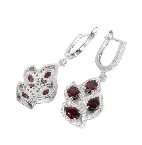8mm Top Natural  Unheated Rhodolite Garnet, Cubic Zirconia Solid .925 Sterling Silver Earrings