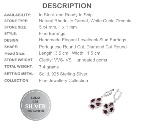 8mm Top Natural  Unheated Rhodolite Garnet, Cubic Zirconia Solid .925 Sterling Silver Earrings