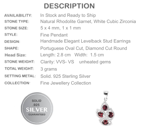 Top Natural Unheated Rhodolite Garnet, AAA White CZ Solid .925 Silver 14K White Gold Necklace