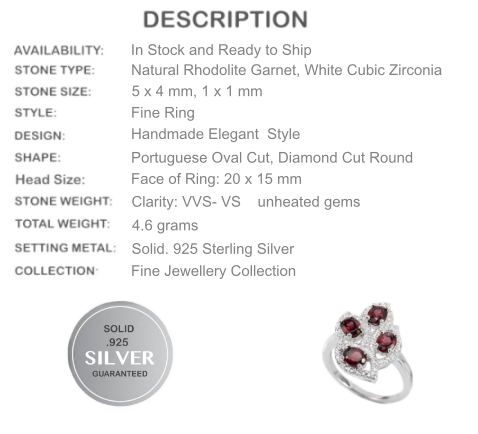 Top Natural Unheated Rhodolite Garnet, Cubic Zirconia Solid .925 Sterling Silver Ring US 7.25
