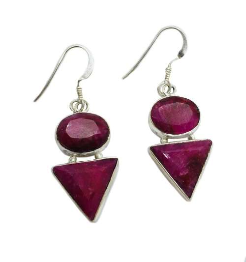 Modern Cherry Ruby Gemstone Set in Solid .925 Sterling Silver Earrings