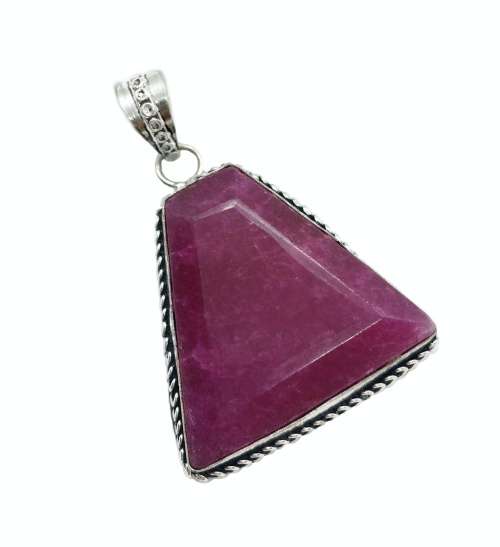 Indian Cherry Ruby set in  .925 Sterling Silver Plated Handmade Pendant