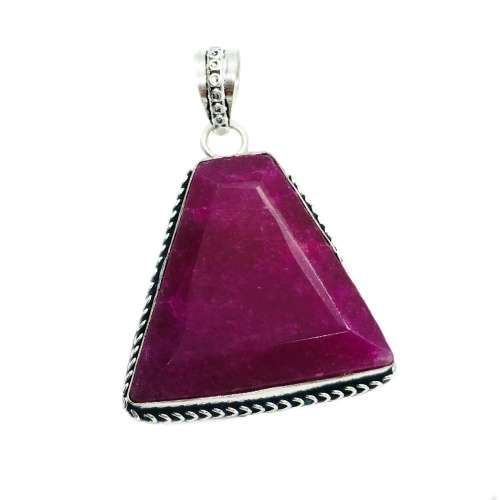 Indian Cherry Ruby set in  .925 Sterling Silver Plated Handmade Pendant