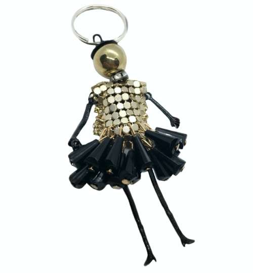 Trendy Womens Key Ring Or Handbag Charm Or Necklace In Black And Gold