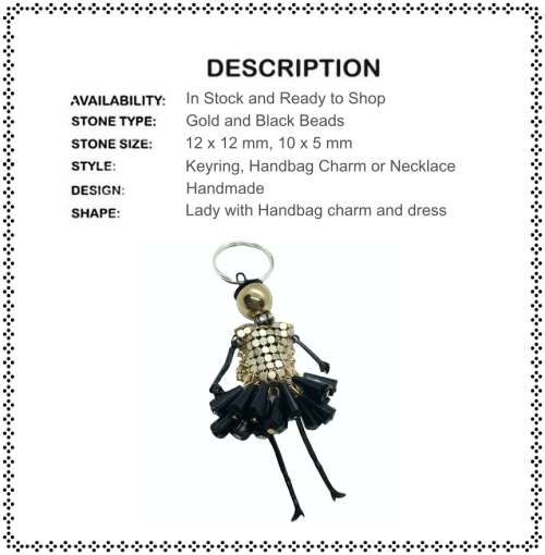 Trendy Womens Key Ring Or Handbag Charm Or Necklace In Black And Gold