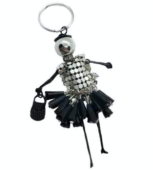Trendy Womens Key Ring Or Handbag Charm Or Necklace In Black And Silver