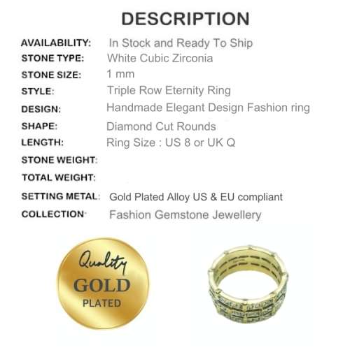 Sparkly White Cubic Zirconia Eternity Gold Plated Cocktail Ring Size US 8 or UK Q
