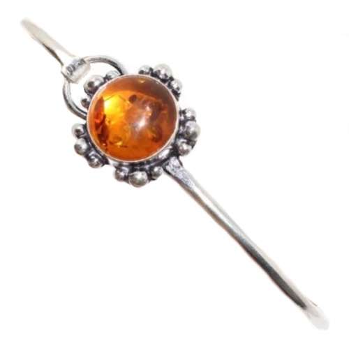 Pressed Amber Round Gemstone Set in .925 Sterling Silver Handmade Floral Set Bangle