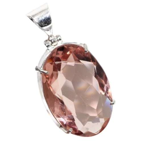 Faceted Morganite Oval Shape .925 Sterling Silver Plated Handmade Pendant