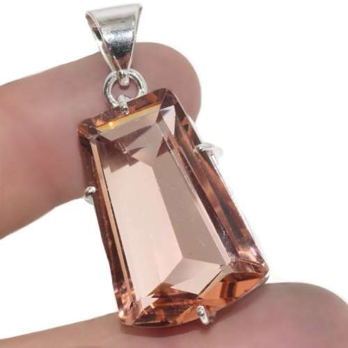 Faceted Morganite Oval Shape set in .925 Sterling Silver Plated Handmade Pendant