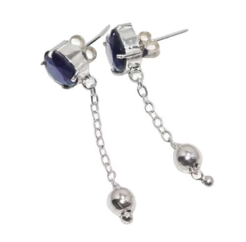 Handmade Sapphire Quartz  925 Sterling Silver Plated Drop Dangle Stud Earrings